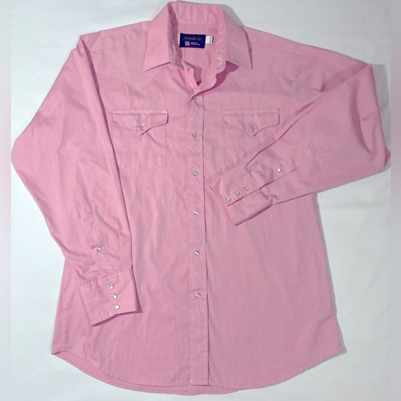 Panhandle Slim Pearl Snap Button Western Shirt Mens 16 1/2-35 Pink Vintage - Picture 4 of 8